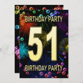 51. Geburtstagsparty Einladung Feuerwerk Blasen (Vorne/Hinten)