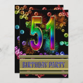 51. Geburtstagsparty Einladung mit Blasen (Vorne/Hinten)