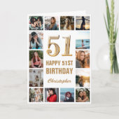 51. Happy Birthday Gold und White Foto Collage Karte (Vorderseite)