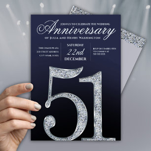 51. Jubiläum Diamant Silber Navy Blau Modern Einladung