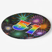 51. Veranstaltung - Spaß, farbenfroh, kühl, Regenb Pappteller (Schrägansicht)