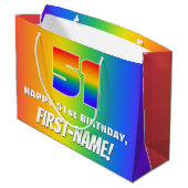 51st Birthday: Colorful, Fun Rainbow Pattern # 51 Große Geschenktüte (Rückseite Schrägansicht)