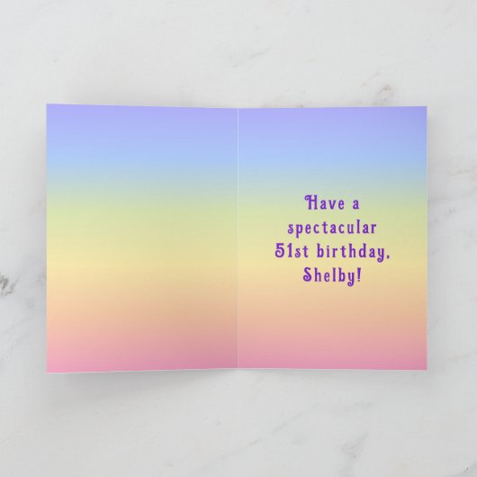 51st Birthday — Fun Cake & Candles, w/ Custom Name Karte (Innenseite)