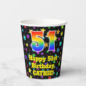 51st Birthday: Fun Stars Pattern and Rainbow 51 Pappbecher (Rückseite)
