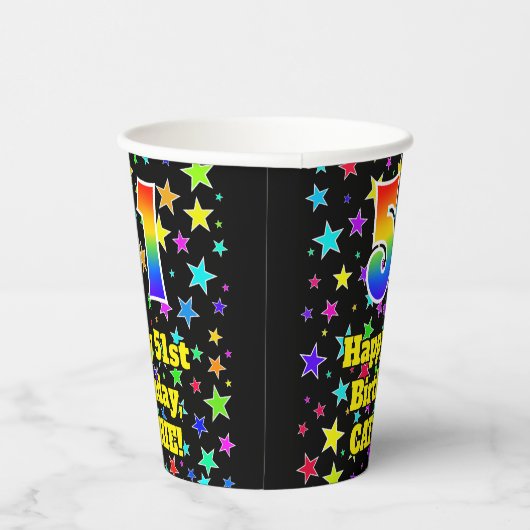51st Birthday: Fun Stars Pattern and Rainbow 51 Pappbecher (Rechts)