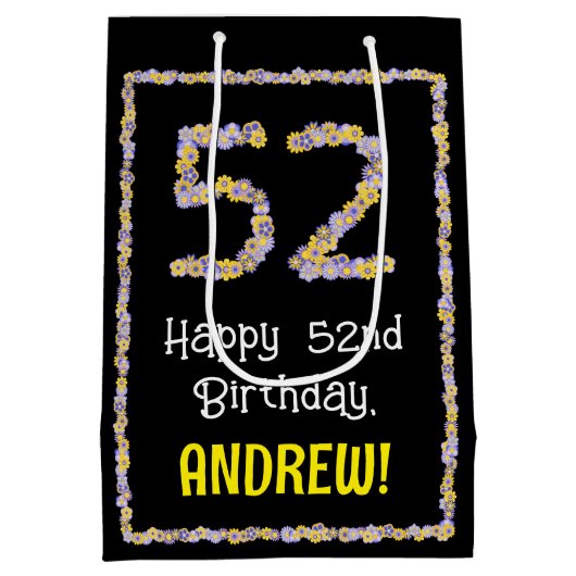 52. Geburtstag: Blumennummer, Individuelle Name, B Mittlere Geschenktüte (Rückseite)