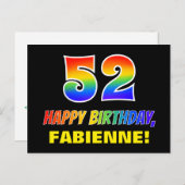 52. Geburtstag: Bold, Fun, Simple, Rainbow 52 Postkarte (Vorne/Hinten)