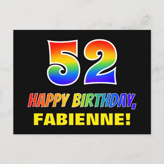 52. Geburtstag: Bold, Fun, Simple, Rainbow 52 Postkarte (Vorderseite)
