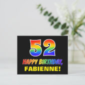 52. Geburtstag: Bold, Fun, Simple, Rainbow 52 Postkarte (Stehend Vorderseite)