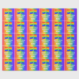 52. Geburtstag: Buntes, Lustiges Regenbogen-Muster Geschenkpapier