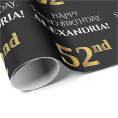 52. Geburtstag: Elegant, schwarz, Imitate Gold Loo Geschenkpapier (Rolleneckpunkt)