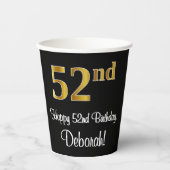 52. Geburtstag - Elegante Luxuriöse Imitate Gold L Pappbecher (Vorderseite)
