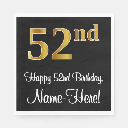 52. Geburtstag ~ Elegante Luxuriöse Imitats Gold L Serviette (Vorderseite)