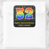 52. Geburtstag: Farbige Musiksymbole, Regenbogen 5 Quadratischer Aufkleber (Tasche)