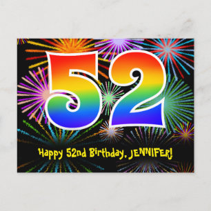52. Geburtstag - Fun Fireworks Pattern + Rainbow 5 Postkarte