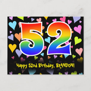 52. Geburtstag: Fun Hearts Muster, Regenbogen 52 Postkarte