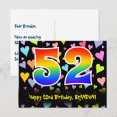 52. Geburtstag: Fun Hearts Muster, Regenbogen 52 Postkarte (Vorne/Hinten)