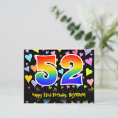 52. Geburtstag: Fun Hearts Muster, Regenbogen 52 Postkarte (Stehend Vorderseite)