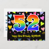 52. Geburtstag: Fun Hearts Pattern, Regenbogen 52 Postkarte (Vorne/Hinten)