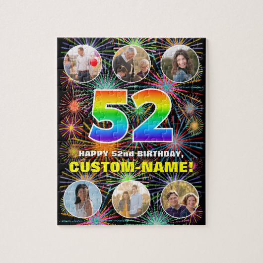 52. Geburtstag: Fun Rainbow #, Individuelle Name + Puzzle (Vertikal)