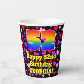 52. Geburtstag: Loving Hearts Pattern, Regenbogen Pappbecher (Vorderseite)