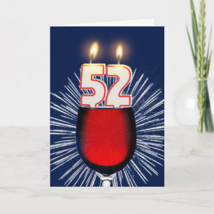 52. Geburtstag mit Wein und Kerzen Karte