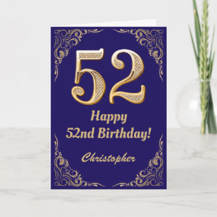 52. Geburtstag Navy Blue und Gold Glitzer Frame Karte