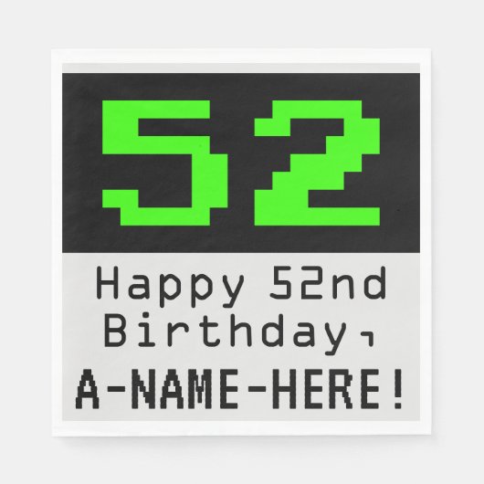52. Geburtstag - Nerdy / Geeky Style "52" & Name Serviette (Vorderseite)