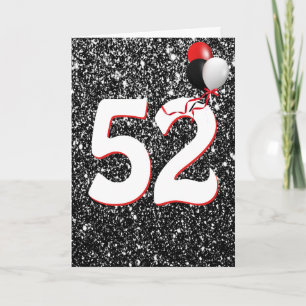 52. Geburtstagsballons auf Black Glitzer Card Karte