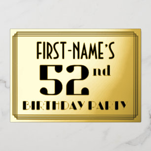 52. Geburtstagsfeier: Art Deco-Look „52“ und Name Folieneinladung