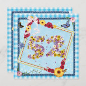 52. Geburtstagsparty Einladung Blume, Schmetterlin (Vorne/Hinten)