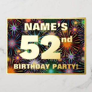 52. Geburtstagsparty — Spaß, farbenfrohe Feuerwerk Folieneinladung