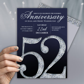 52. Jubiläums-Diamant-Silber-Navyblau Modern Einladung