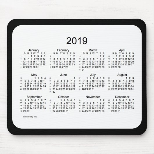 52 Kalender Schwarzweiss-Mousepad der Wochen-2019 Mousepad (Vorne)