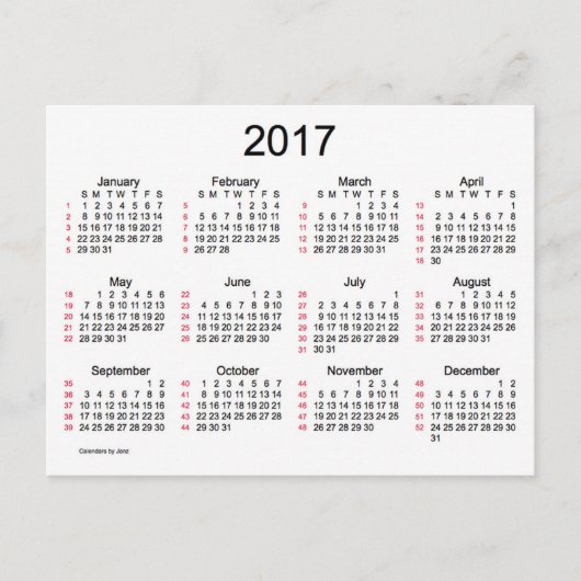 52 Wochen 2017 Mini-Kalender von Janz Postkarte (Vorderseite)