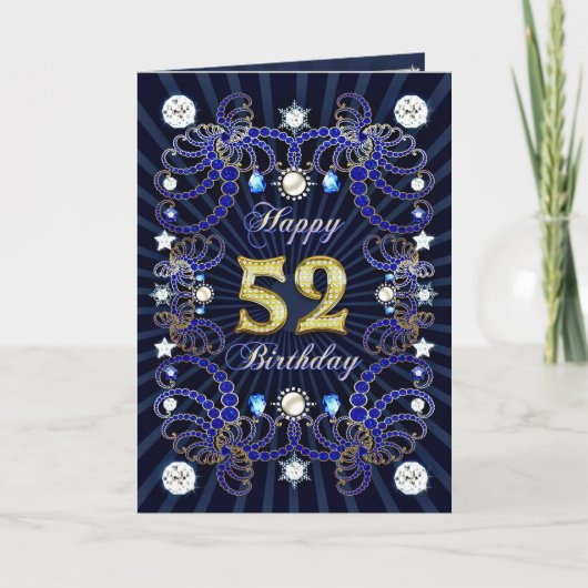 52nd birthday card with massen of jewels karte (Vorderseite)