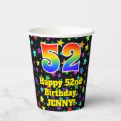 52nd Birthday: Fun Stars Pattern and Rainbow 52 Pappbecher (Rückseite)