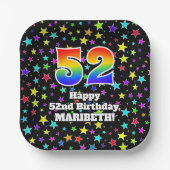 52nd Birthday: Fun Stars Pattern and Rainbow “52” Pappteller (Vorderseite)