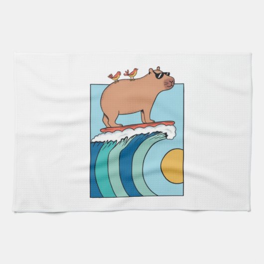 539 Capybara Surfing T - Shirt Geschirrtuch (Horizontal)