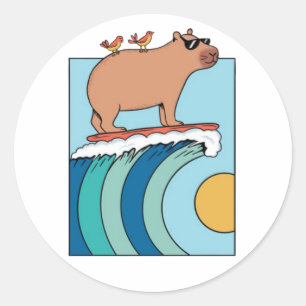 539 Capybara Surfing T - Shirt Runder Aufkleber
