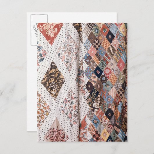 53:Detail eines Patchwork-Quilts von Frau. Postkarte (Vorne/Hinten)