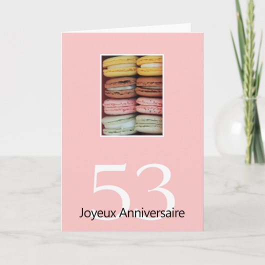 53. Französisch Geburtstag Macaron-Joyeux Annivers Karte (Vorderseite)