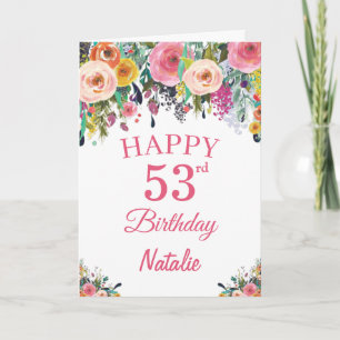 53. Geburtstag Aquarell Blumen Pink Karte