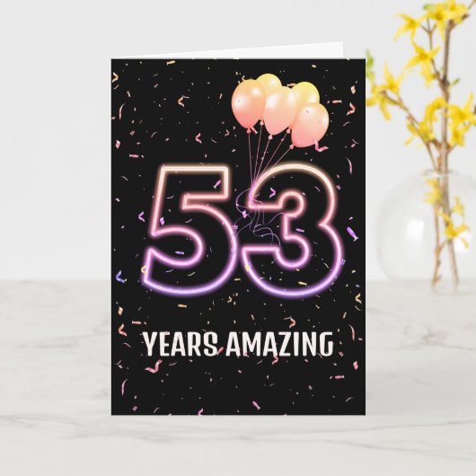 53. Geburtstag Ballons und Confetti Karte (Gelbe Blume)