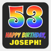 53. Geburtstag: Bold, Fun, Simple, Rainbow 53 Quadratischer Aufkleber (Vorderseite)