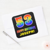 53. Geburtstag: Bold, Fun, Simple, Rainbow 53 Quadratischer Aufkleber (Umschlag)