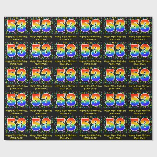 53. Geburtstag: Farbige Musiksymbole, Regenbogen 5 Geschenkpapier (Flach)