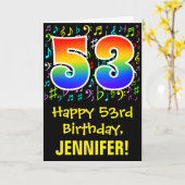 53. Geburtstag: Farbige Musiksymbole + Regenbogen  Karte (Gelbe Blume)