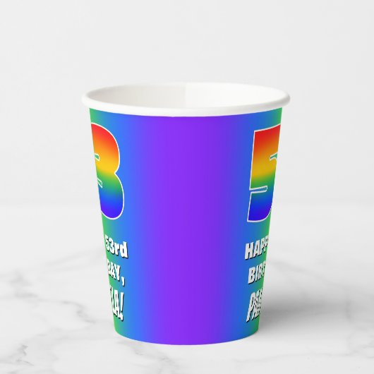 53. Geburtstag: Farbiges, lustiges Regenbogenmuste Pappbecher (Links)