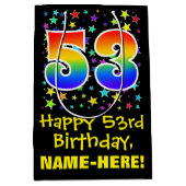 53. Geburtstag: Farbiges Sternenmuster & Regenboge Mittlere Geschenktüte (Vorderseite)